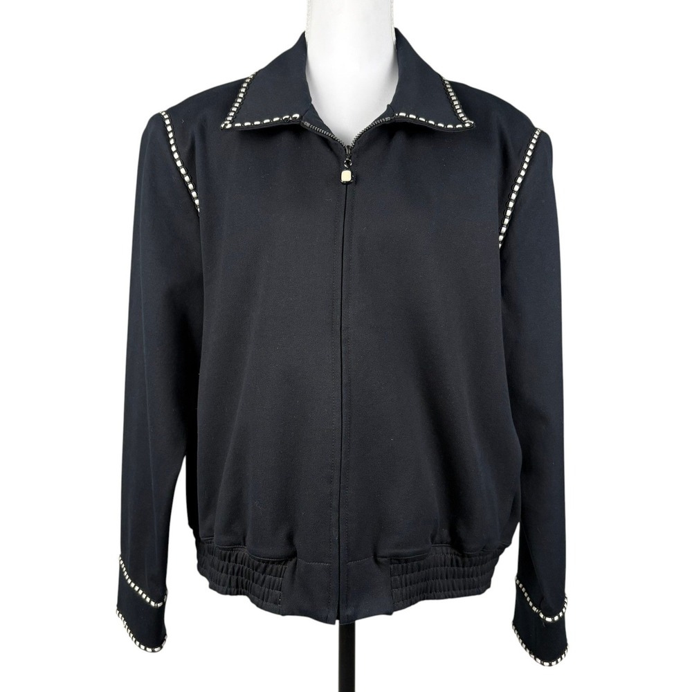 St John Sport Full ZIp Jacket Womens L Black Cotton Blend Vintage‎ Y2K USA